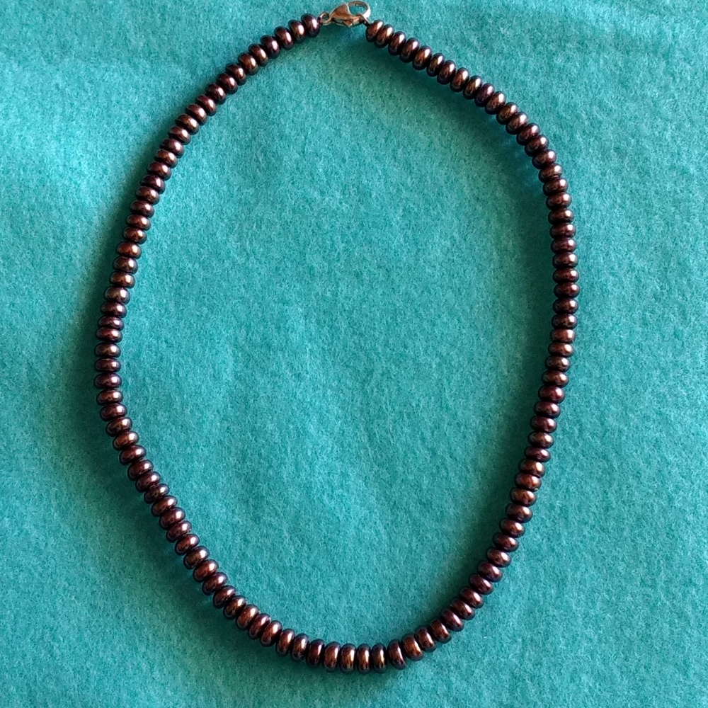 Vintage Honora,  black peacock rondelle Pearls 16"